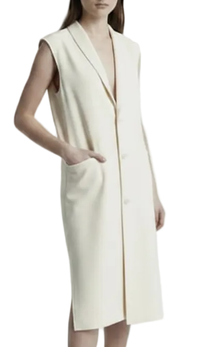 LUCIENNE VEST JACKET in CREME SILK LINED WOOL GABARDINE