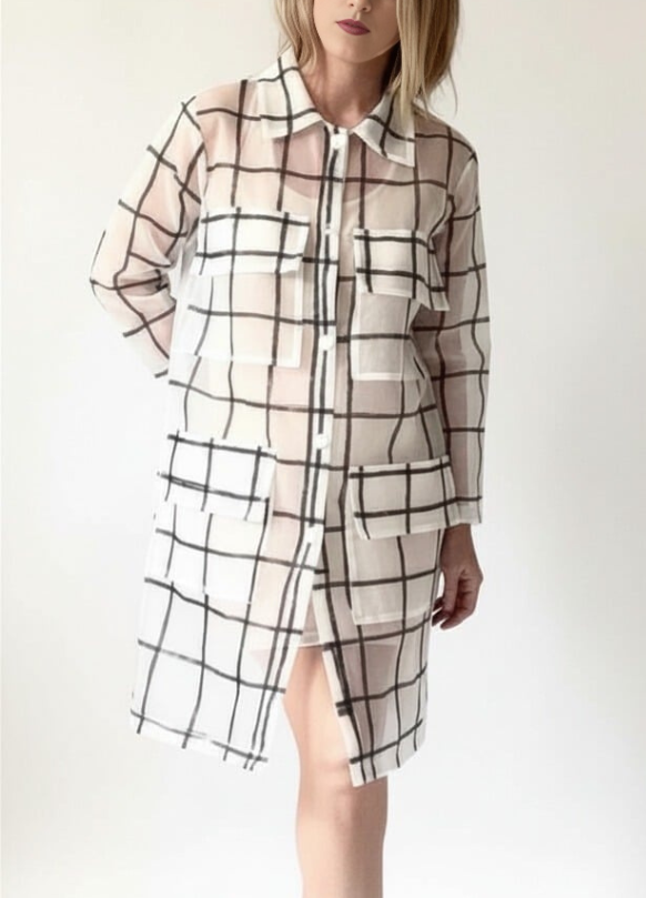 MIRAGE JACKET in DOUBLE ABSTRACT SILK PLAID GAZAR