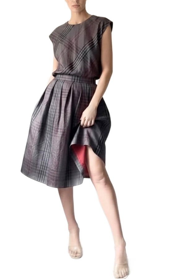 KAHLO SKIRT (POPPY SLATE) cotton plaid lined in silk habotai
