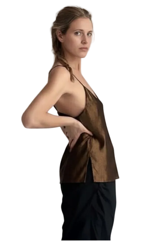 CARLO TOP (MATTE GOLD) silk lined metallic jersey