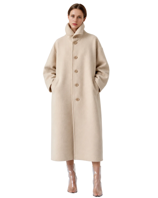 HAVEN COAT in creme boiled wool and silk lined
