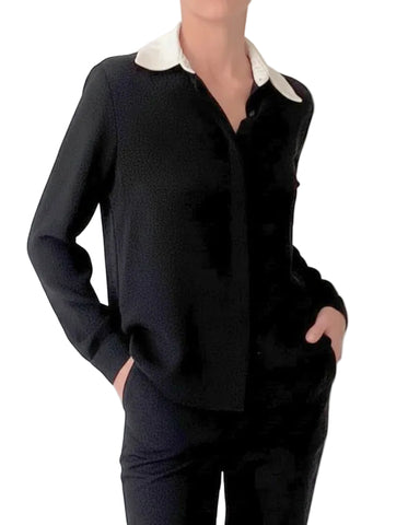 TRUE BLOUSE in BLACK & CREME SILK