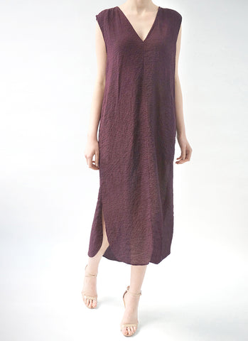 HELENNE DRESS (Clay, Crocus, Aquamarine, Persimmon,  Delft Blue,  Chartreuse, and Black) shown in PLUM)